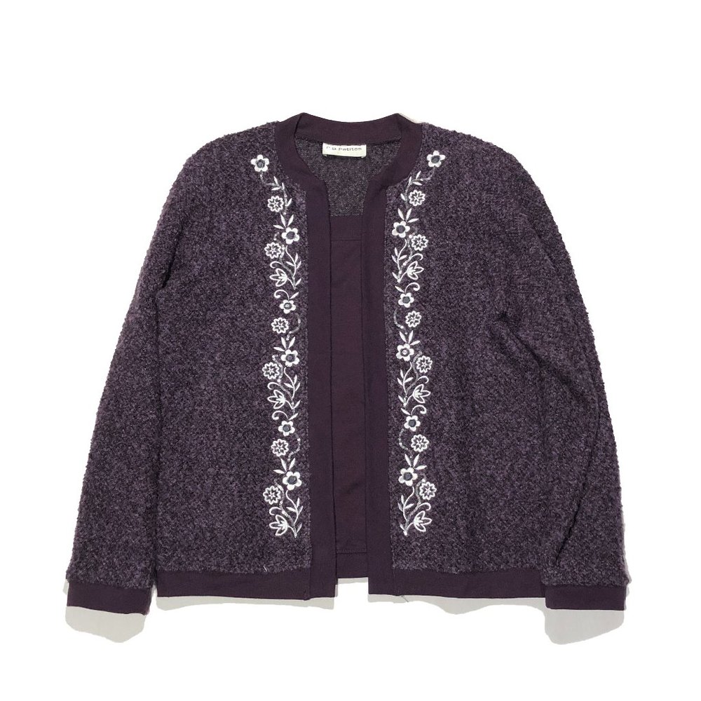CD Petites Womens Large Maroon elegant floral Embroidered Long Sleeve Sweater